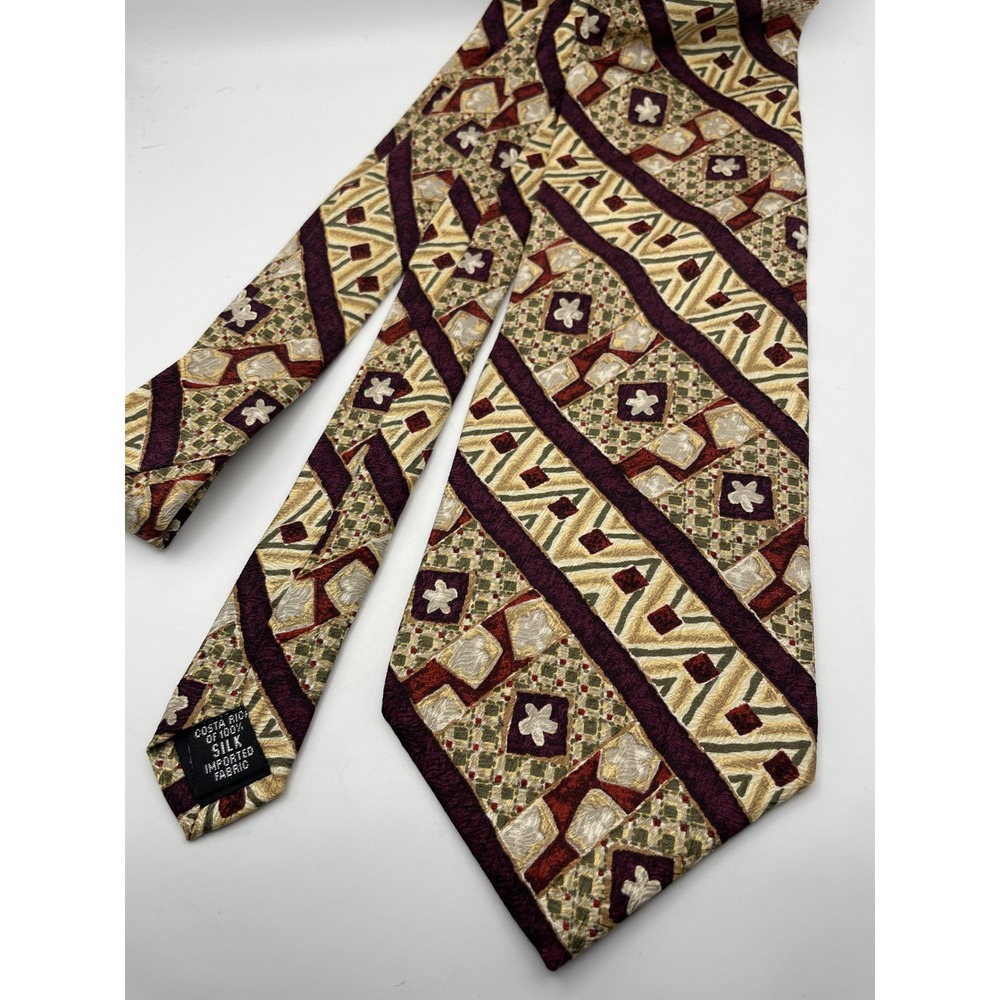Colours by Alexander Julian Silk Tie Burgundy Gold Geometric Abstract Vintage